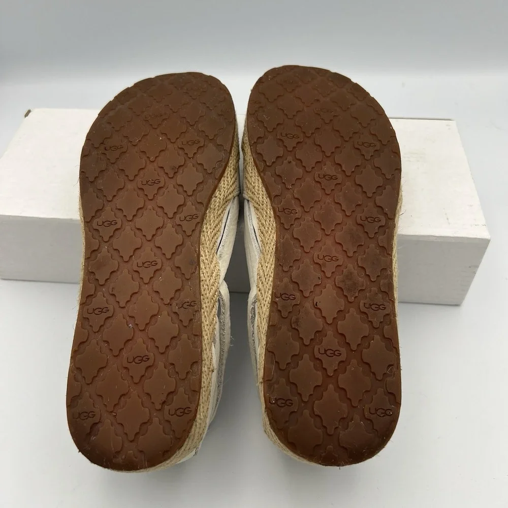 UGG Cicily Cream Leather Shearling Lined Espadrille Flats Ladies 6M